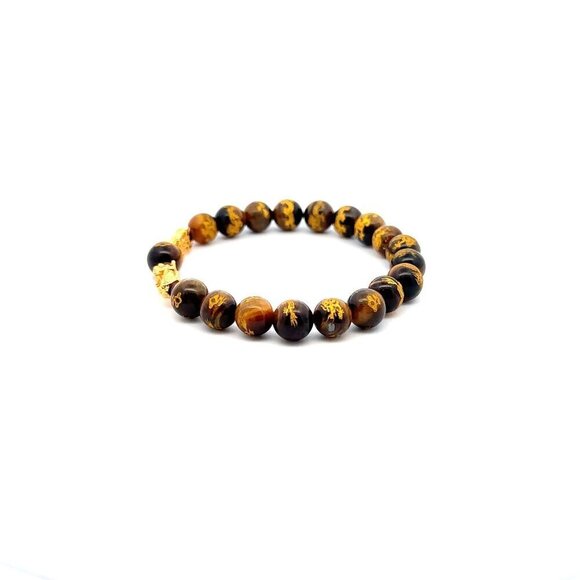 18K Gold Dragon Pixiu Double Piyao Lucky Charm Bracelet Gemstones Tiger's Eye Ca - Picture 3 of 5
